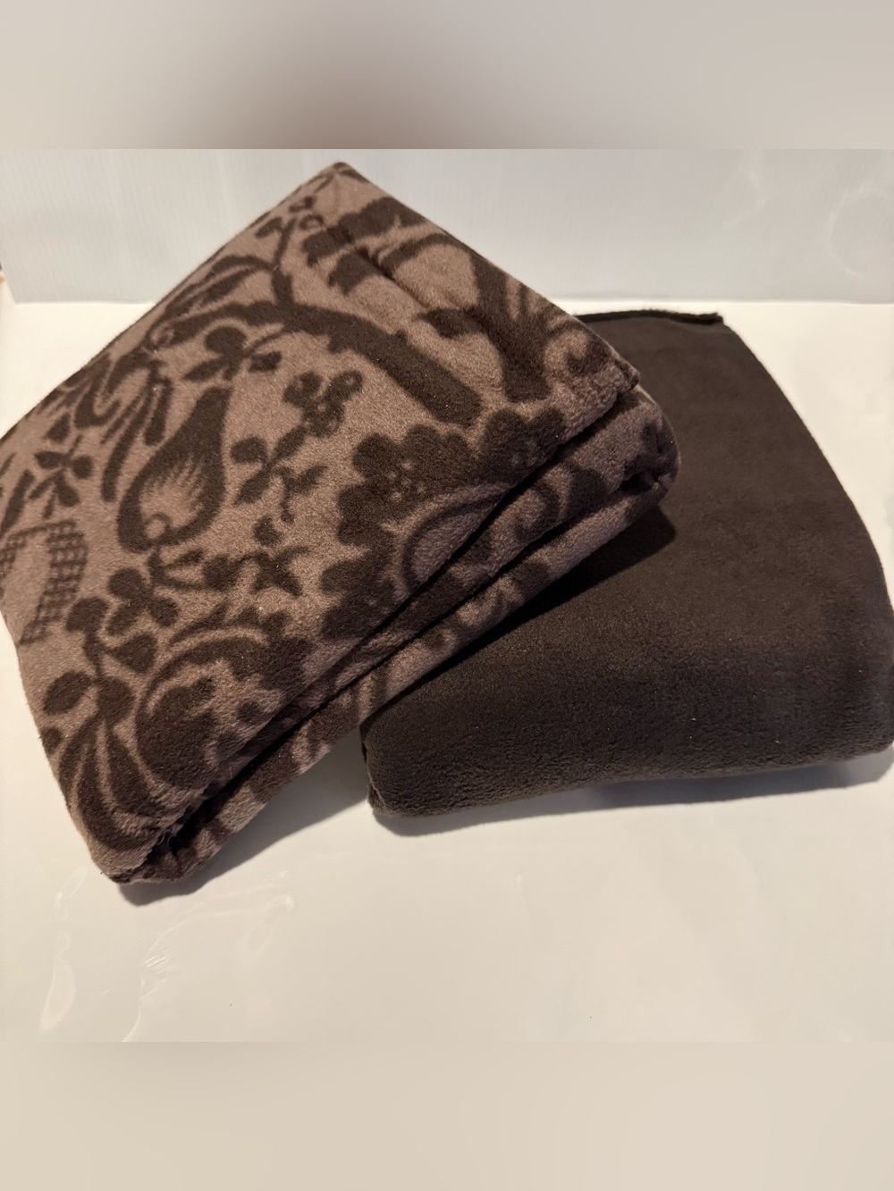 2pc Throw Blanket Set Throw Size Brown Botanical Pattern Rectangular
